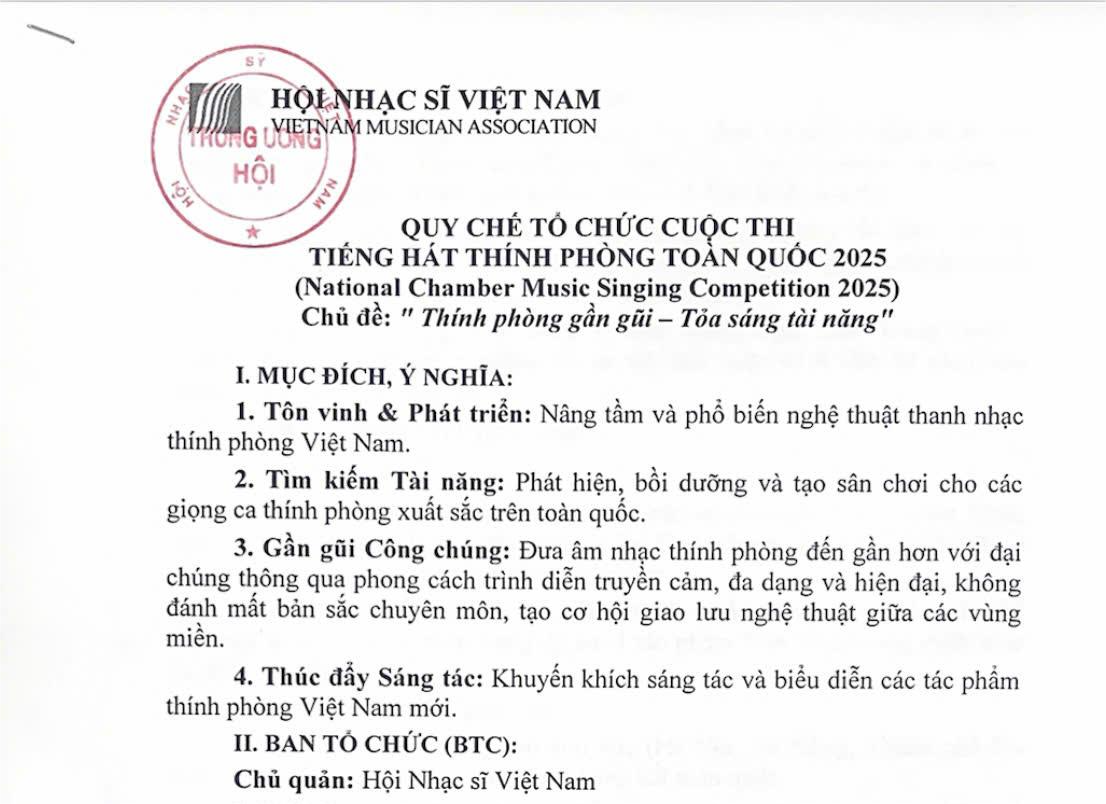 QUY CHẾ TỔ CHỨC CUỘC THI TIẾNG HÁT THÍNH PHÒNG TOÀN QUỐC 2025  (National Chamber Music Singing Competition 2025)